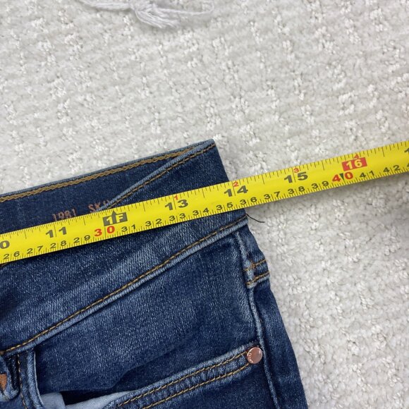 Y2K GUESS 1981 Skinny Jeans Women 29 Dark Wash Blue Pocket Logo Button Fly - Picture 6 of 9